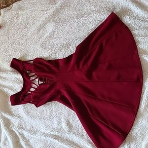 Windsor - High Neck Cage Front Burgundy Dress